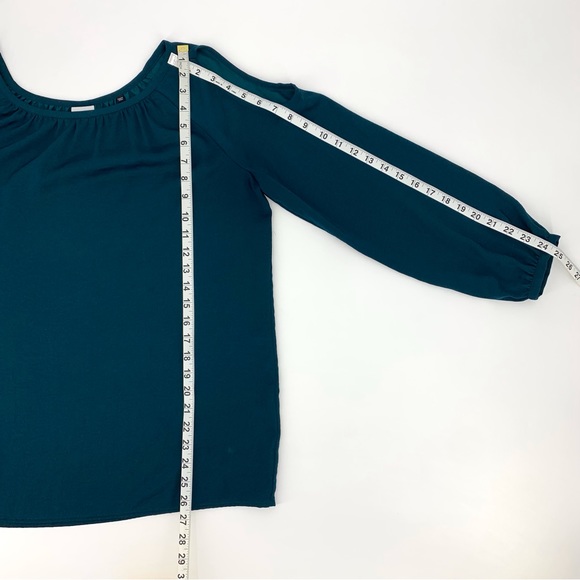 Cabi Fetching Blouse # 3504, Spruce Green Cold Shoulder Long Sleeve Top, Medium - Picture 15 of 16